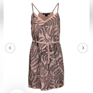 French Connection - Tan Sleeveless w/ Beaded Leaves Mini Dress Sz 2